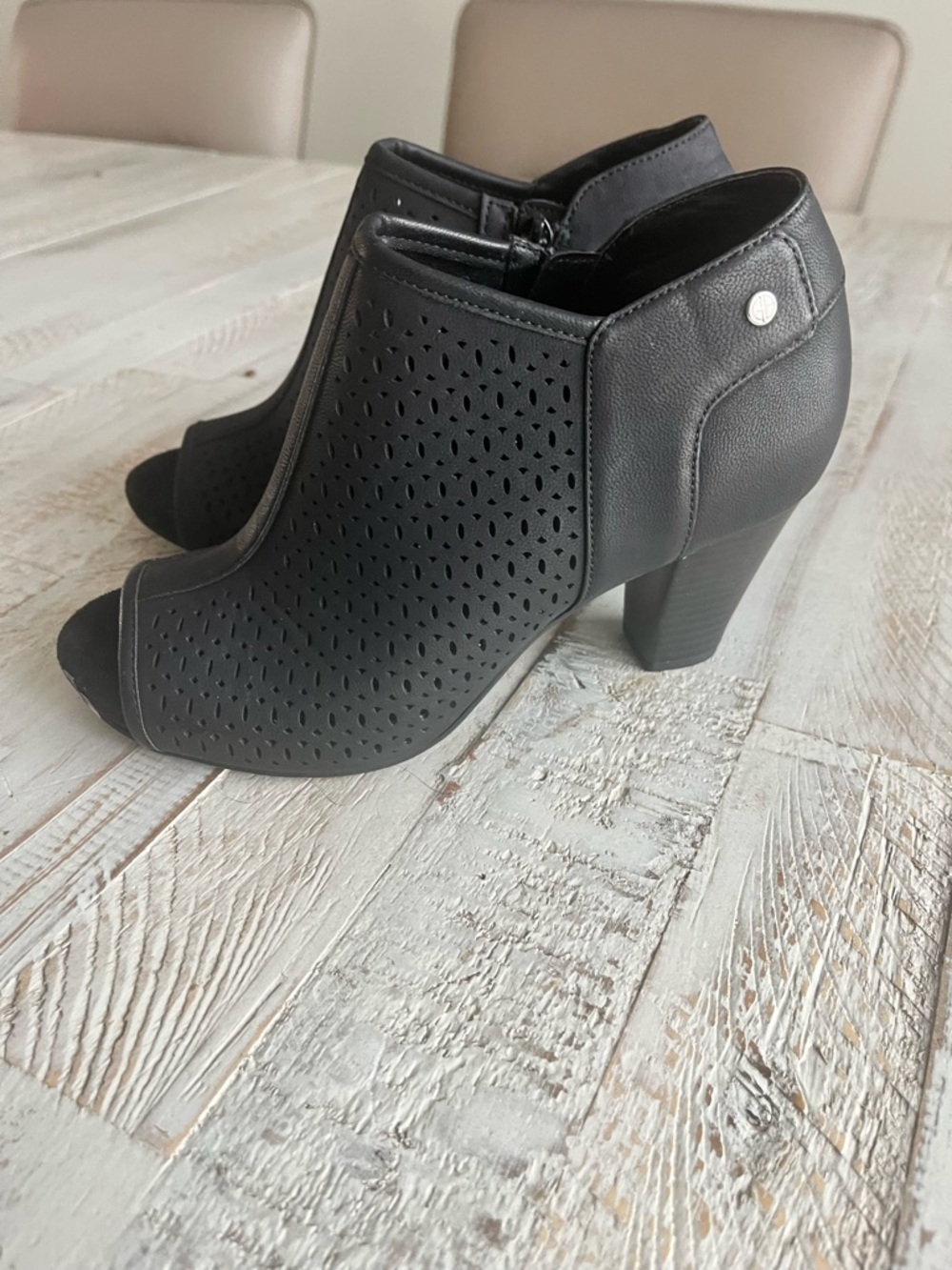 Giani Bernini Black Perforated Peep-Toe Booties